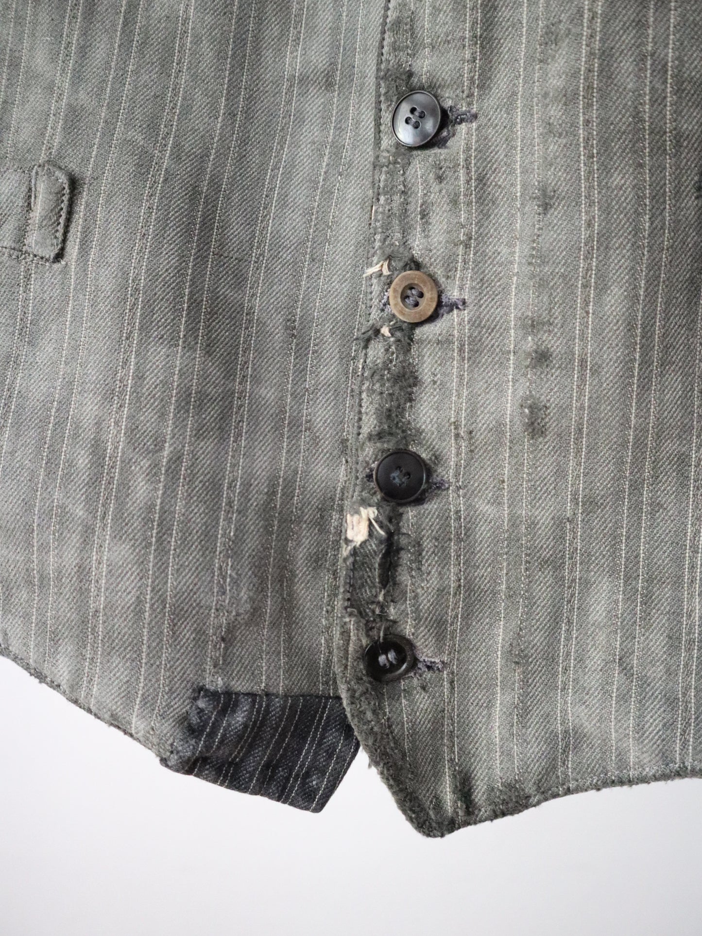 1940s French Le Mont St Michel Grey Stripe Workwear Vest Waistcoat Chore Patched Repaired