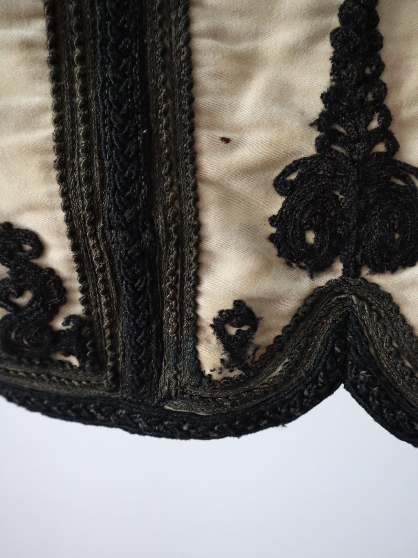 1920s 1930s Transylvanian folk waistcoat with black soutache decoration