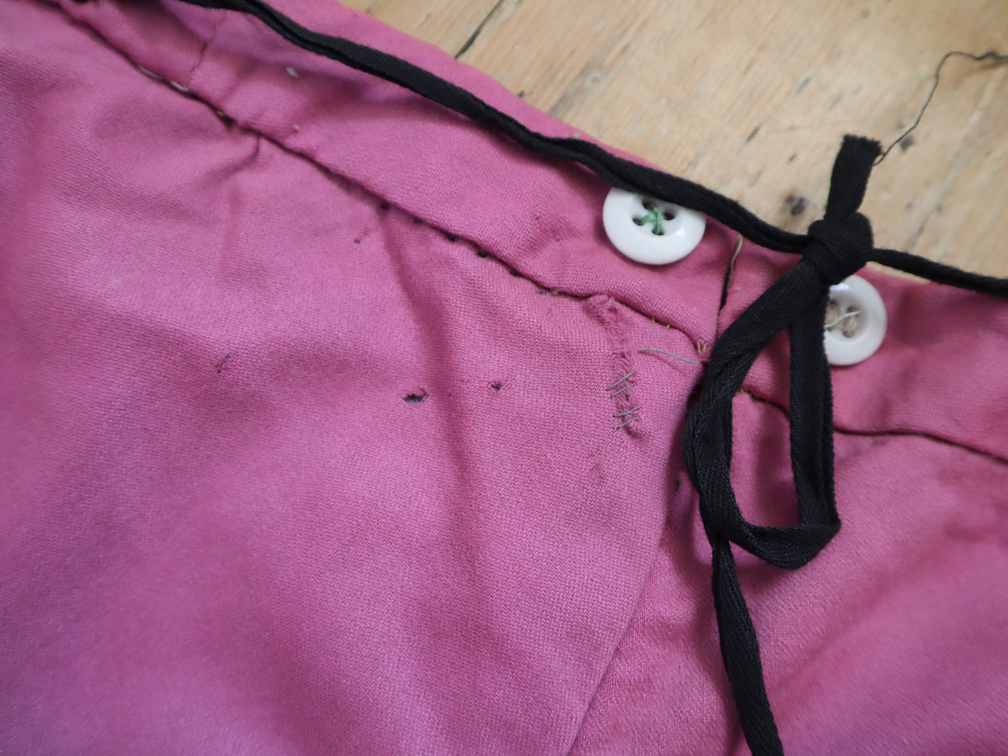 Antique French Theatre Costume Trousers Breeches Pants Pink Wool Metal Thread Embroidered Ribbon Early 1900s