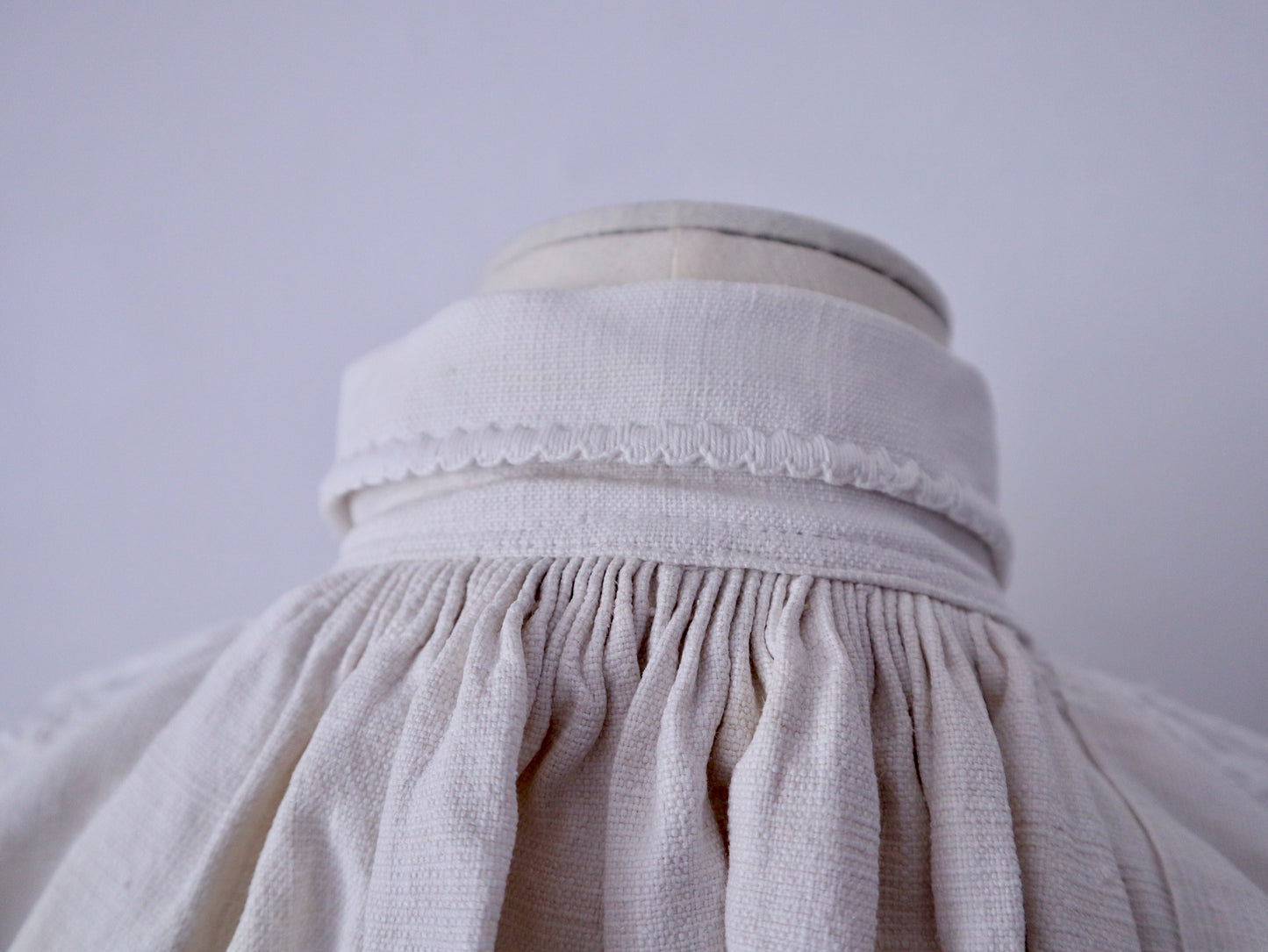 1930s–1940s Transylvanian Linen Shirt with Pressed Glass Buttons