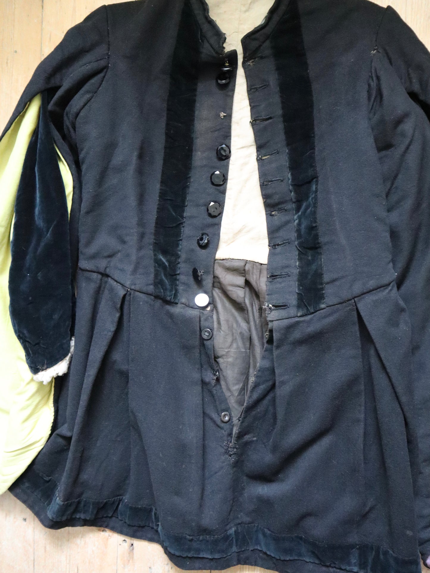 Antique French Renaissance-Style Theatrical Tunic | Circa 1900 | Aristide Boyer Marseille | Black Wool with Hanging Sleeves