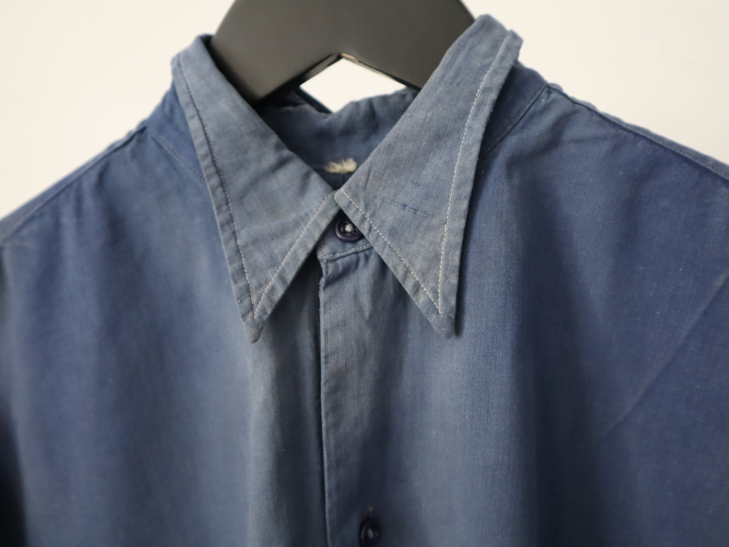 1940s French Blue Workwear Chore Shirt Cotton Sun Fade