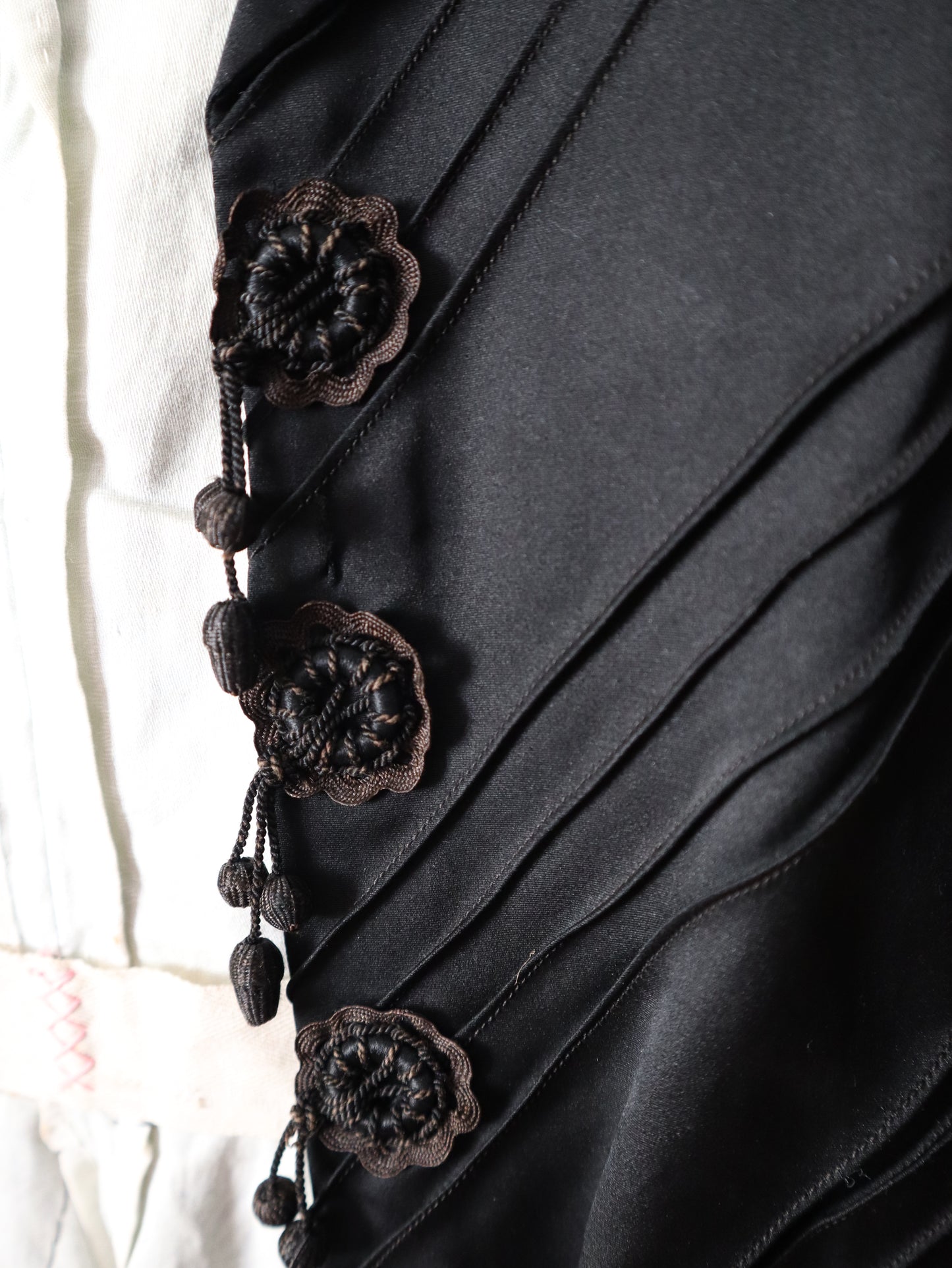 Antique 1900 French Black Silk bodice Jacket Tassels