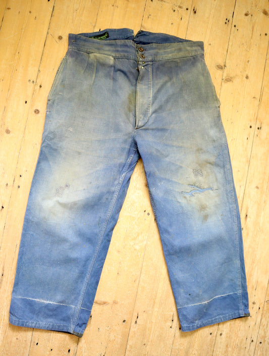 1940s French Blue Cotton Workwear Trousers Chore Pants Twill