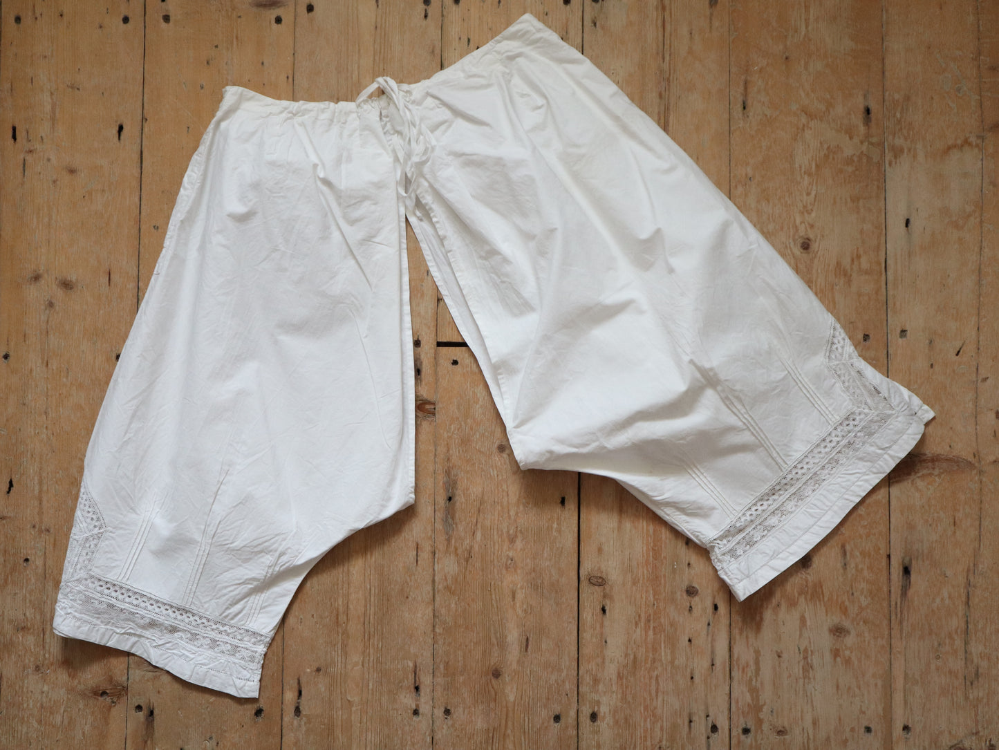 Antique French White Cotton Bloomers Knickers Lace Early 1900s