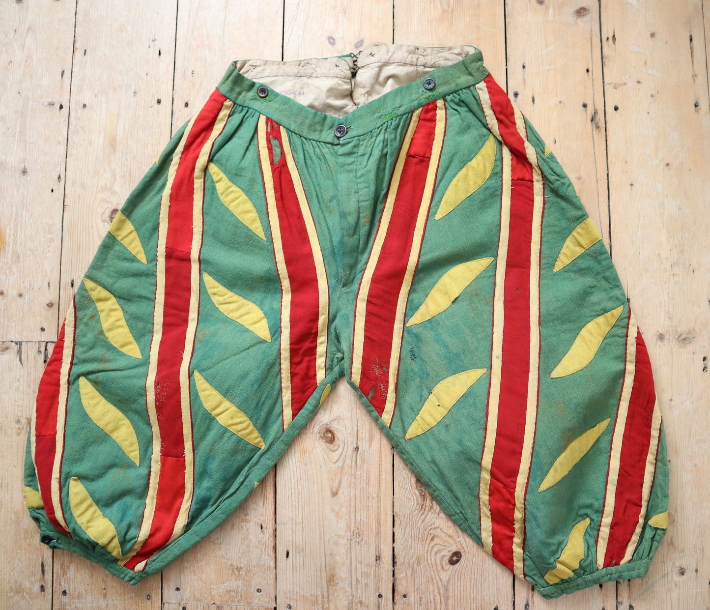 Antique French Opera Costume Breeches Trousers Pants Wool linen Renaissance Style Slash 1900 Green Red Yellow Balloon Leg