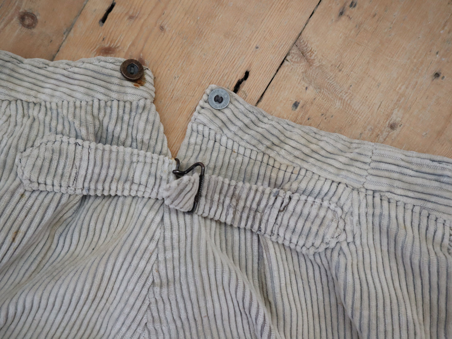 1940s French Workwear Trousers Pants Corduroy Button Calves Cinch Metal Buckle