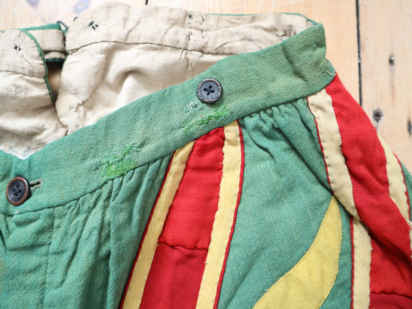 Antique French Opera Costume Breeches Trousers Pants Wool linen Renaissance Style Slash 1900 Green Red Yellow Balloon Leg