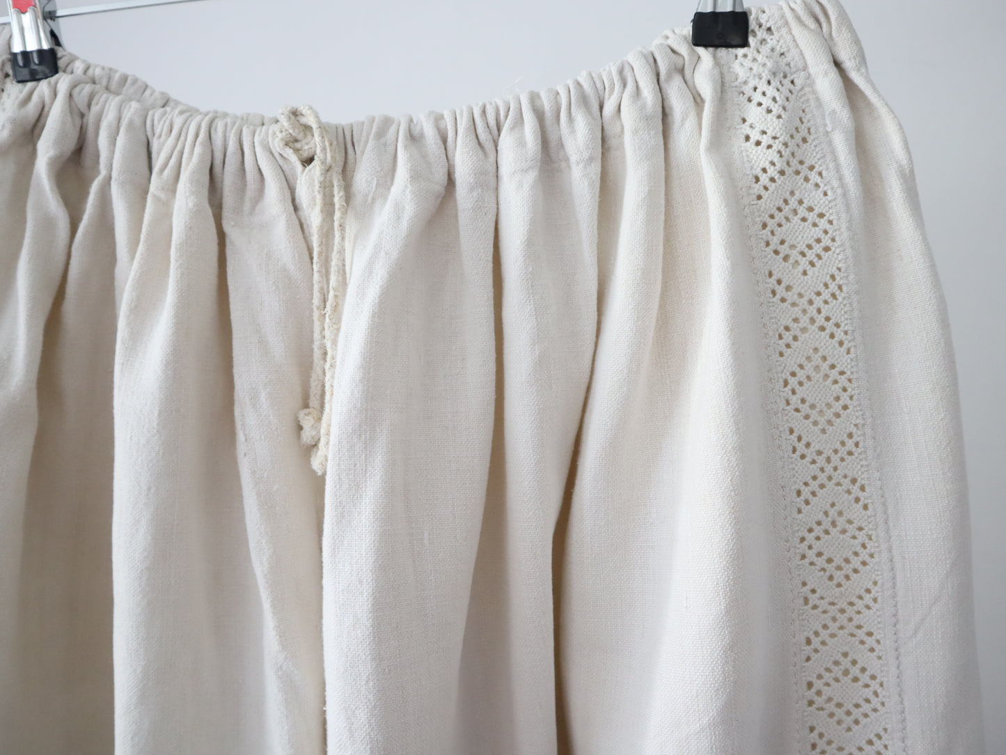 C.1930s Transylvanian Linen Folk Trousers Crochet Inserts Pants Cropped Wide