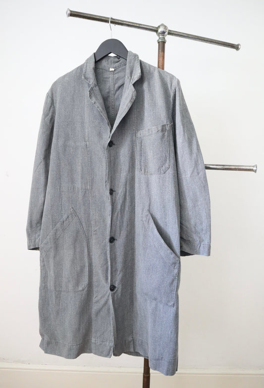1950s French Grey Workwear Duster Jacket Coat Cotton Chore AU MOLINEL