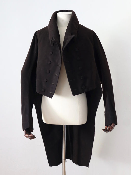 RARE Early 1800s French Black Wool Tailcoat Jacket REGENCY Double Breasted Jacket Coat M Notch Lapel