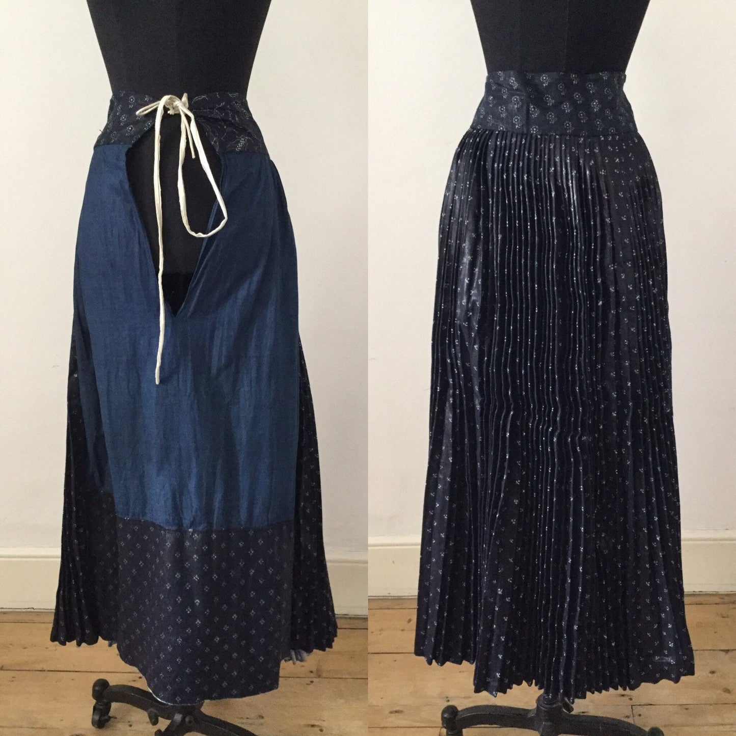 1920s Slovakian Indigo Linen Pleated Skirt Block Print Printed Artisan Linen Folk Costume Traditional Eastern European