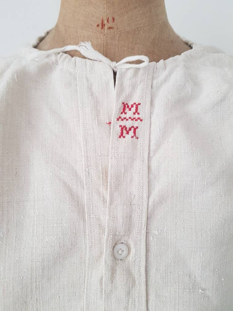 Hungarian 1930s Hemp Linen Folk Shirt Monogram M.M Eastern European