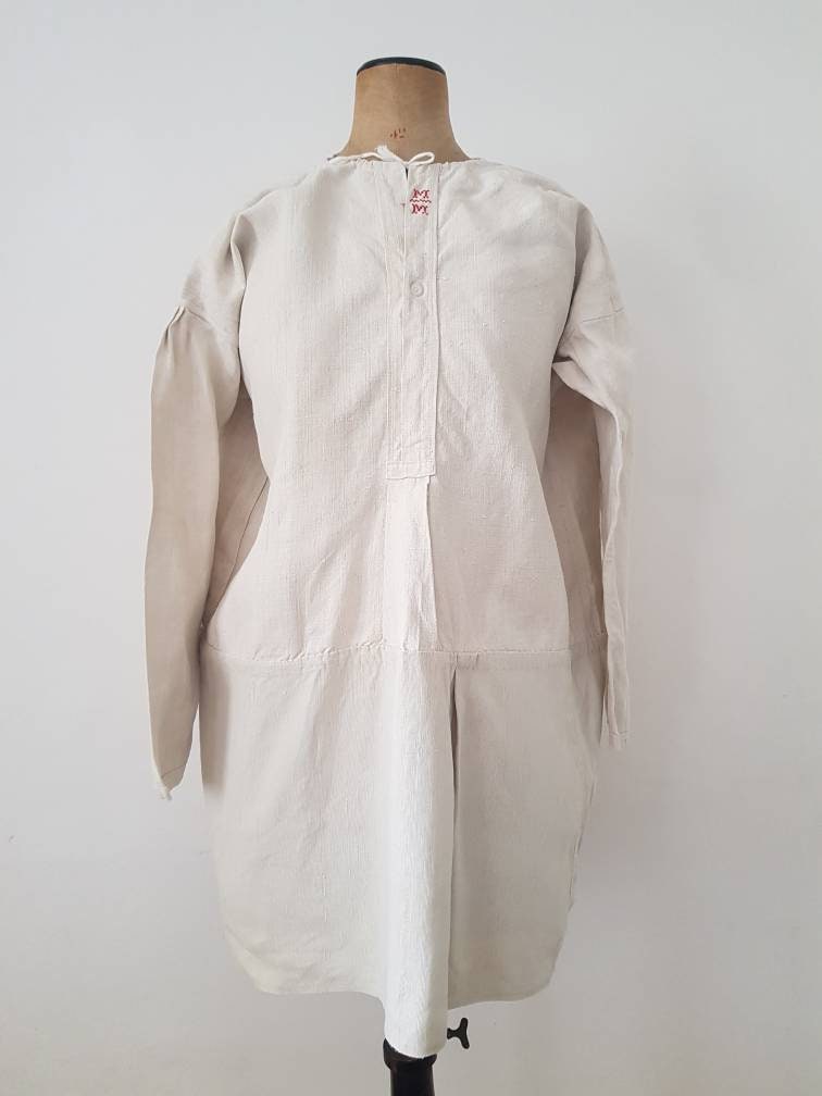 Hungarian 1930s Hemp Linen Folk Shirt Monogram M.M Eastern European