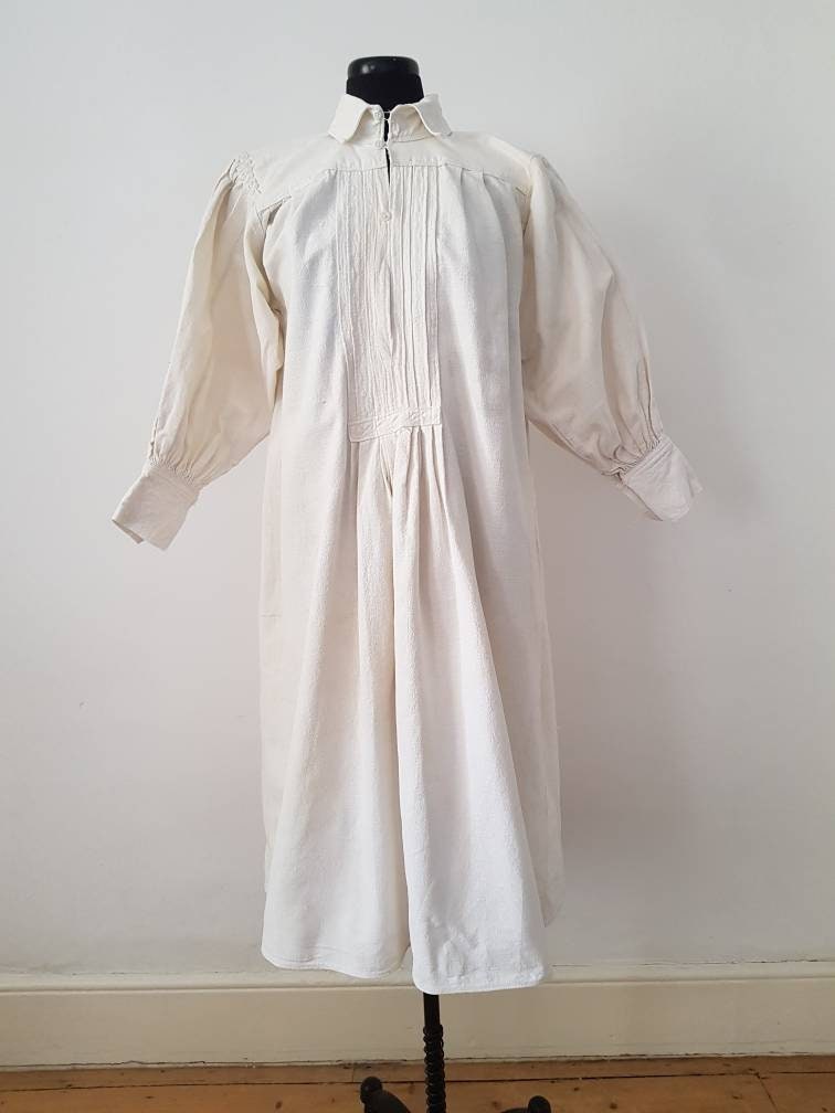 1930s Hungarian linen smock shirt button collar Eastern European Folk