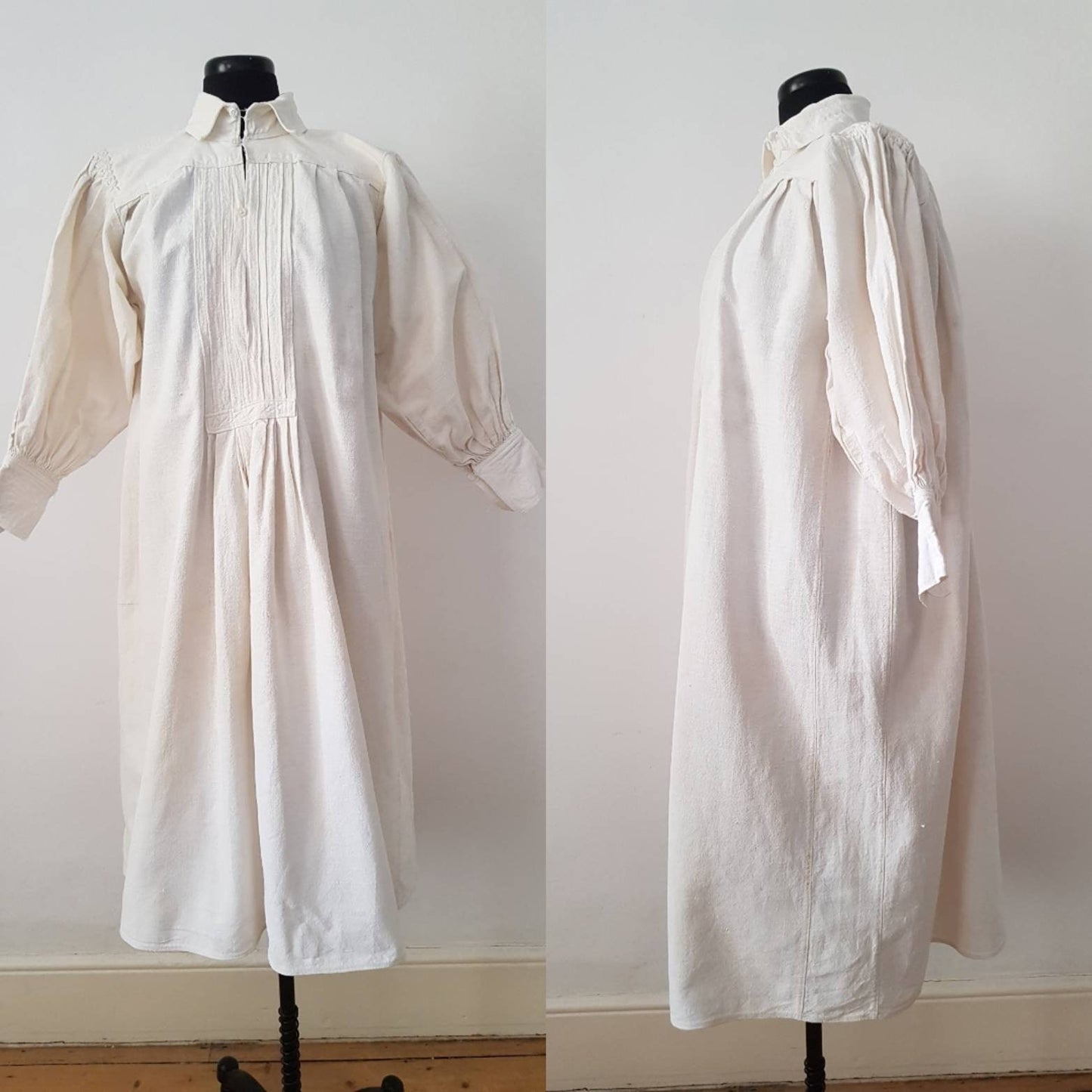 1930s Hungarian linen smock shirt button collar Eastern European Folk