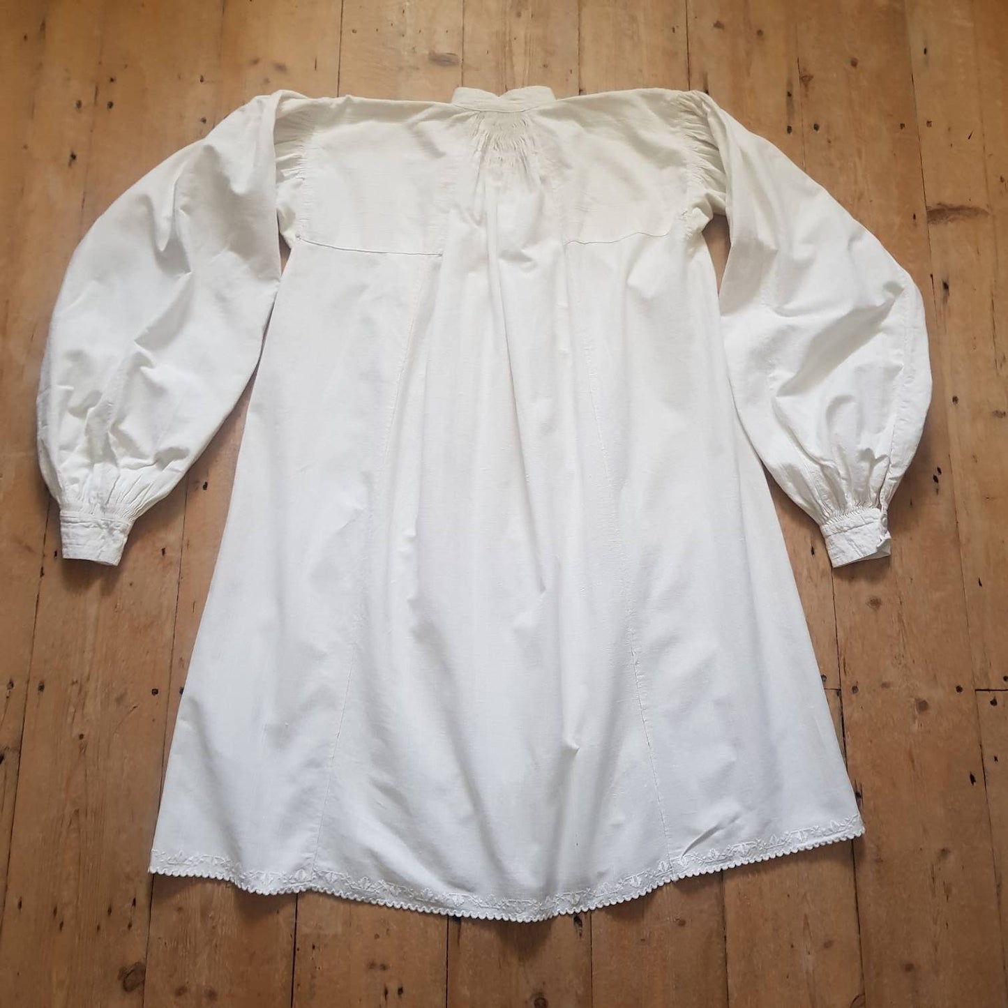 1930s Hungarian White Linen Smock shirt long glass buttons Stripe woven Cotton Eastern European traditional folk clothing