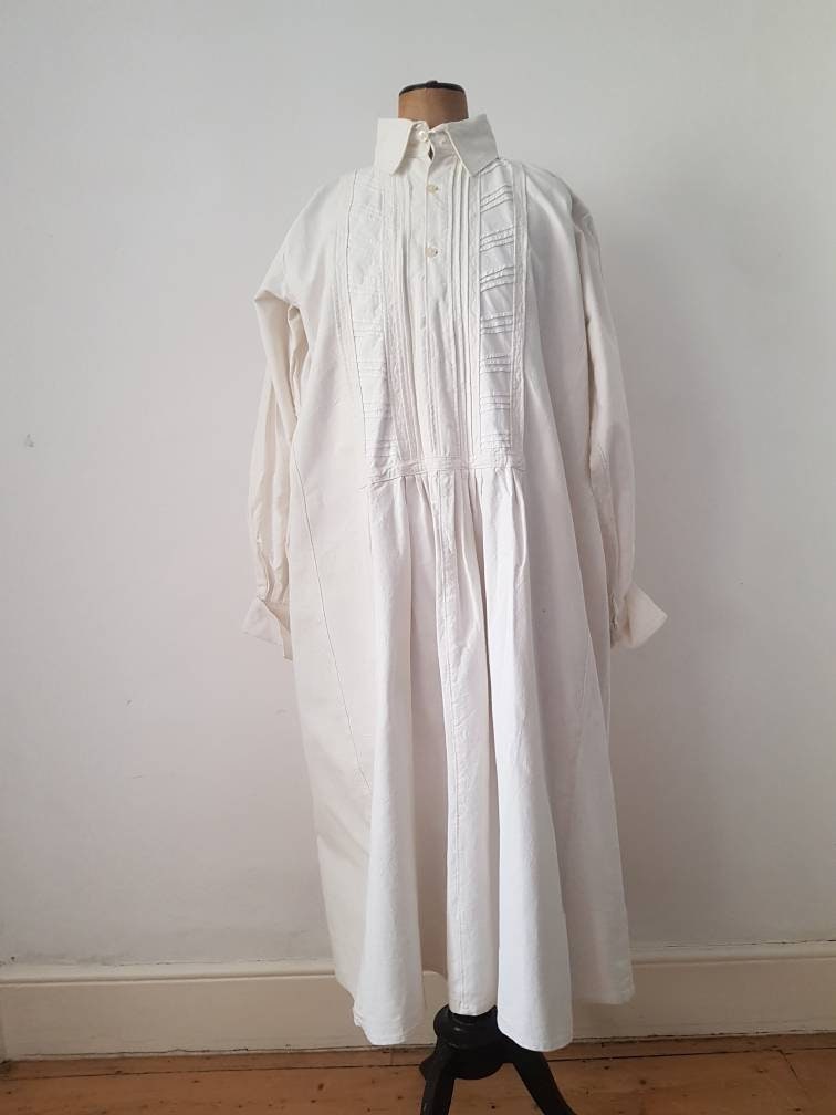 1940s White Linen Folk Smock Shirt Transylvanian Eastern European Traditional Costume Pleated Long