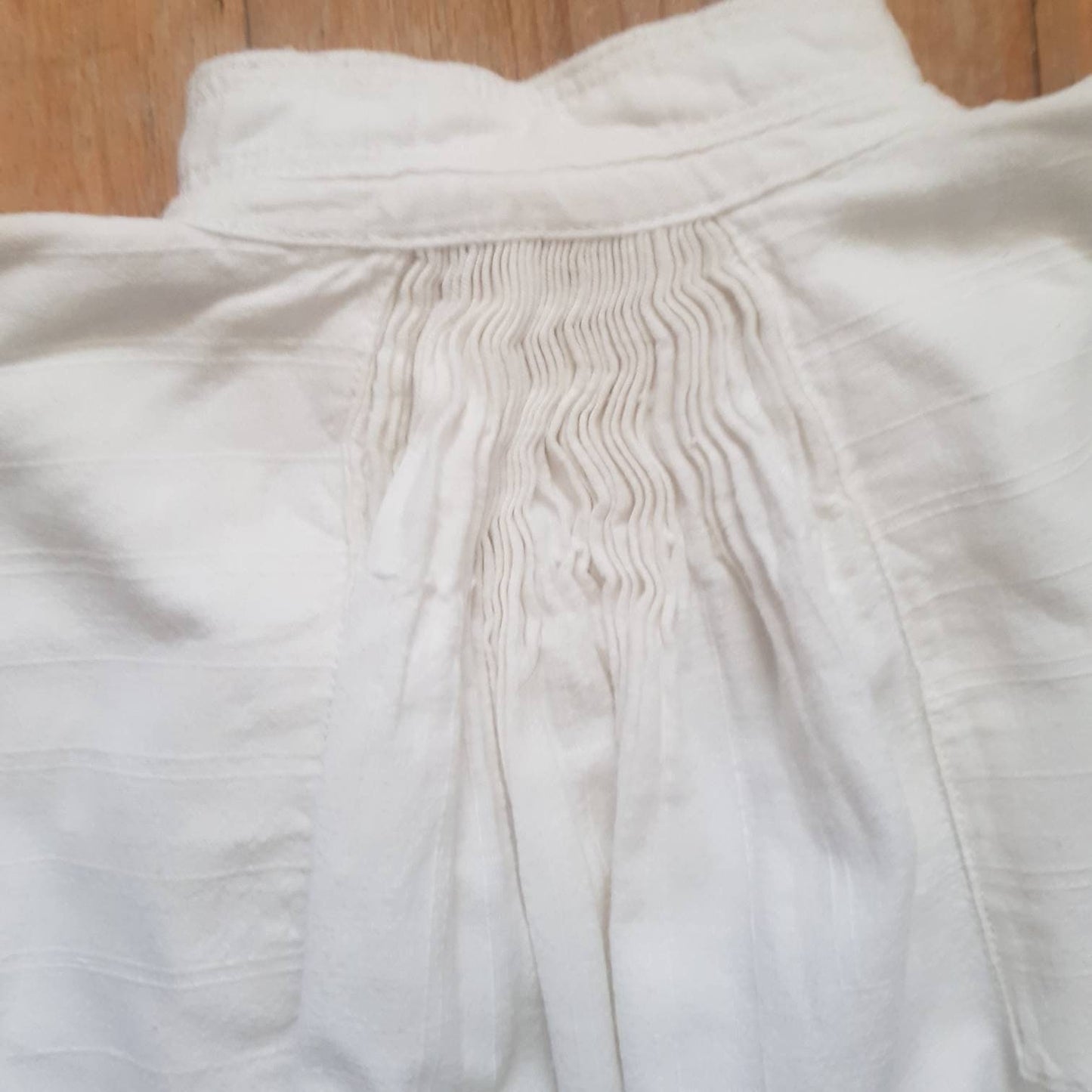 1930s Hungarian White Linen Smock shirt long glass buttons Stripe woven Cotton Eastern European traditional folk clothing