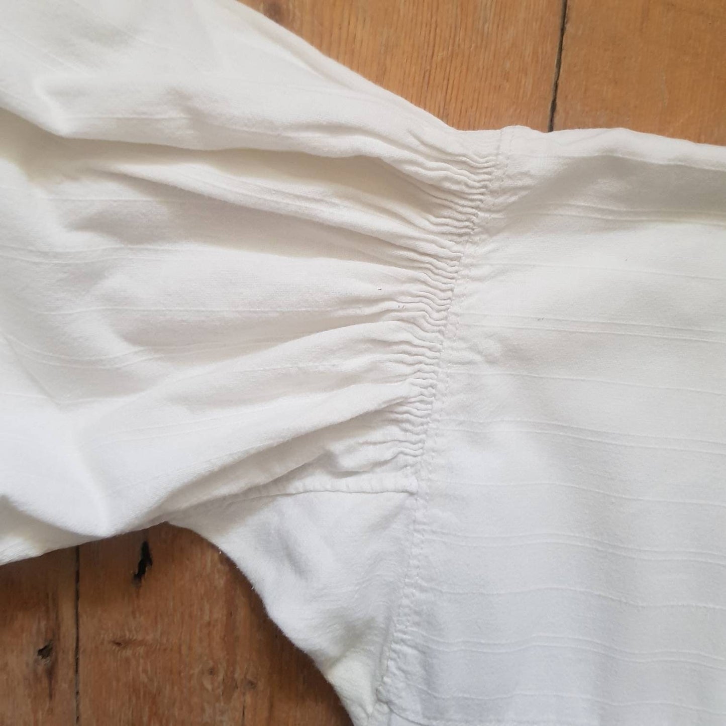 1930s Hungarian White Linen Smock shirt long glass buttons Stripe woven Cotton Eastern European traditional folk clothing