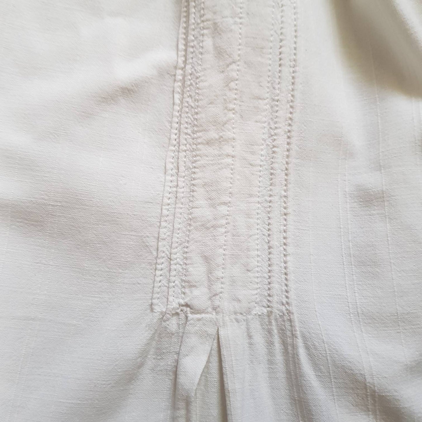 1930s Hungarian White Linen Smock shirt long glass buttons Stripe woven Cotton Eastern European traditional folk clothing