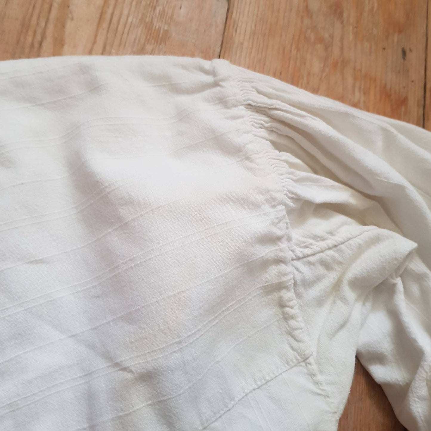 1930s Hungarian White Linen Smock shirt long glass buttons Stripe woven Cotton Eastern European traditional folk clothing