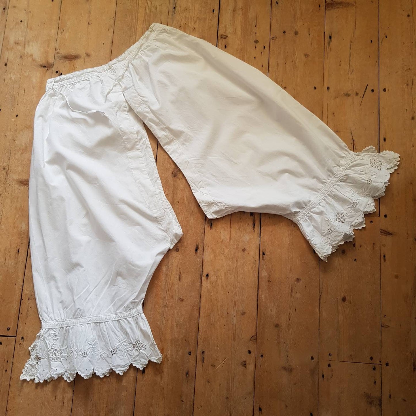 Antique French Bloomers white cotton monogram broderie anglaise trim early 1900s