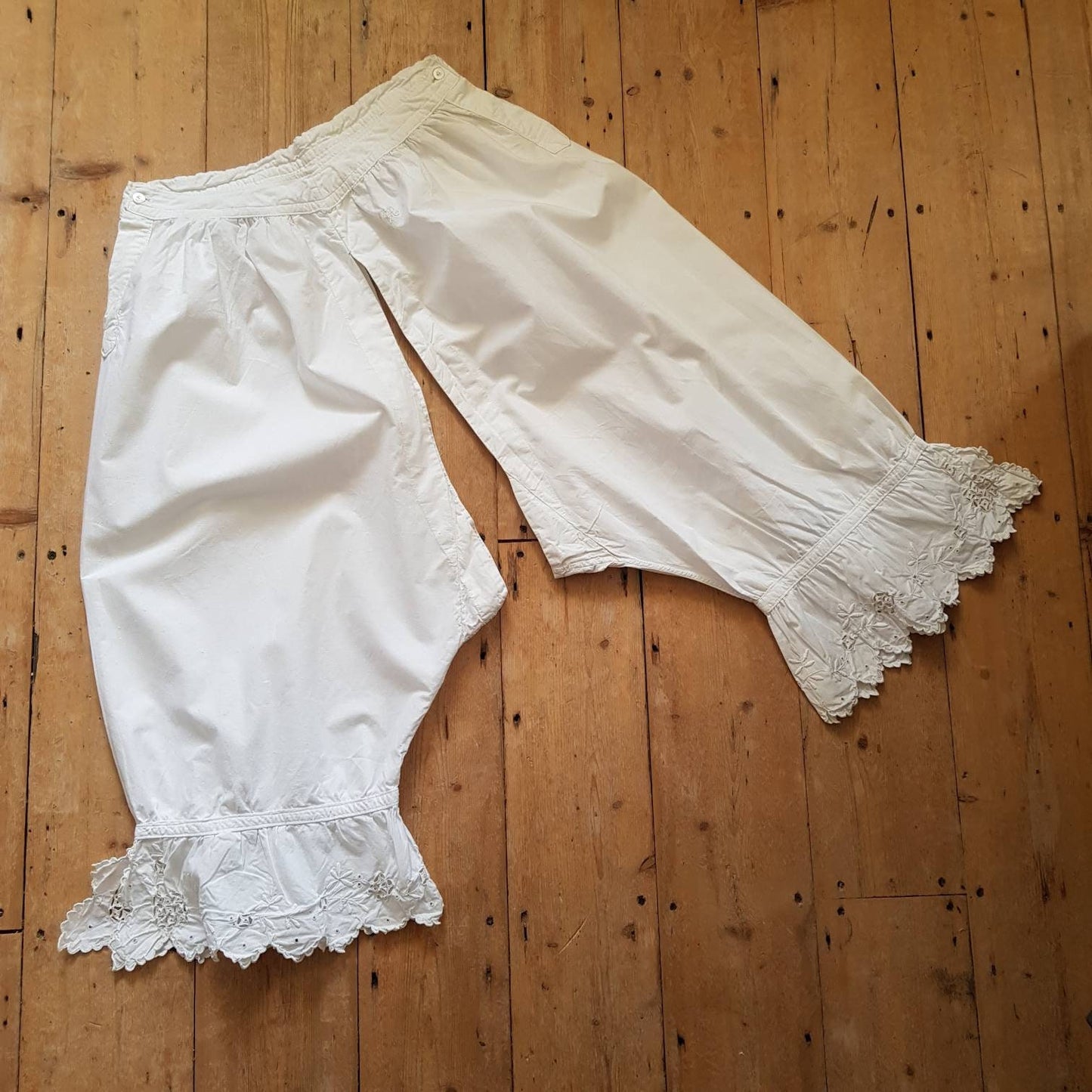 Antique French Bloomers white cotton monogram broderie anglaise trim early 1900s