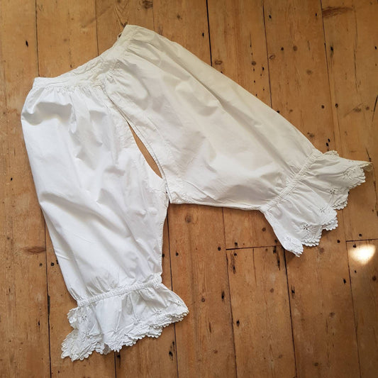 Antique French Bloomers white cotton monogram broderie anglaise trim early 1900s