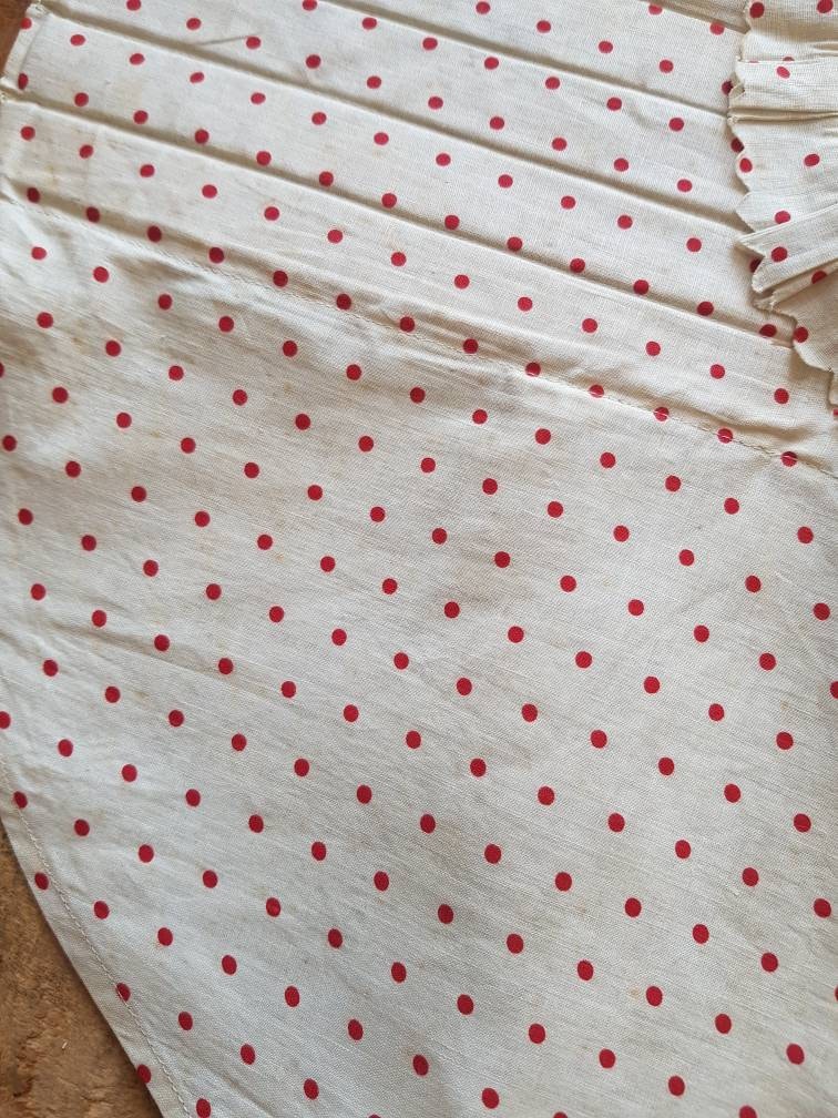 Antique French cotton sun bonnet cream cotton red polka dots 19th century hat