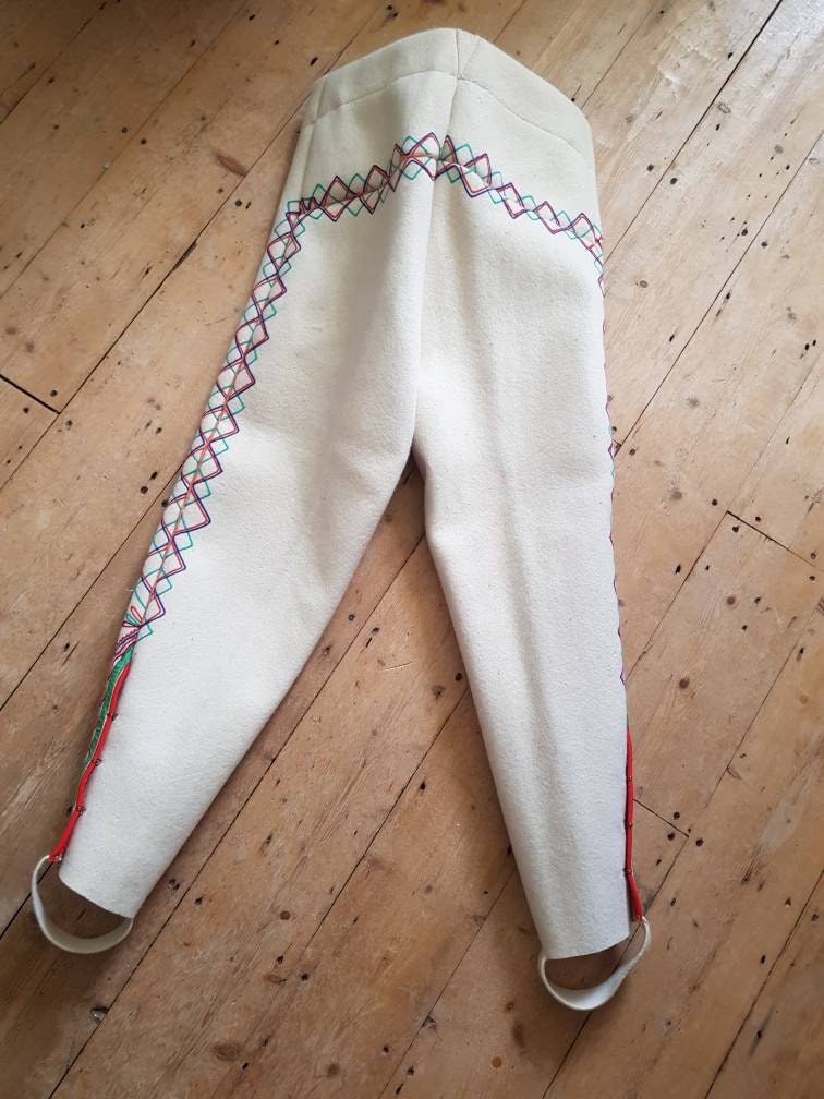 Slovakian wool folk trousers embroidered rainbow colourful Traditional Eastern European