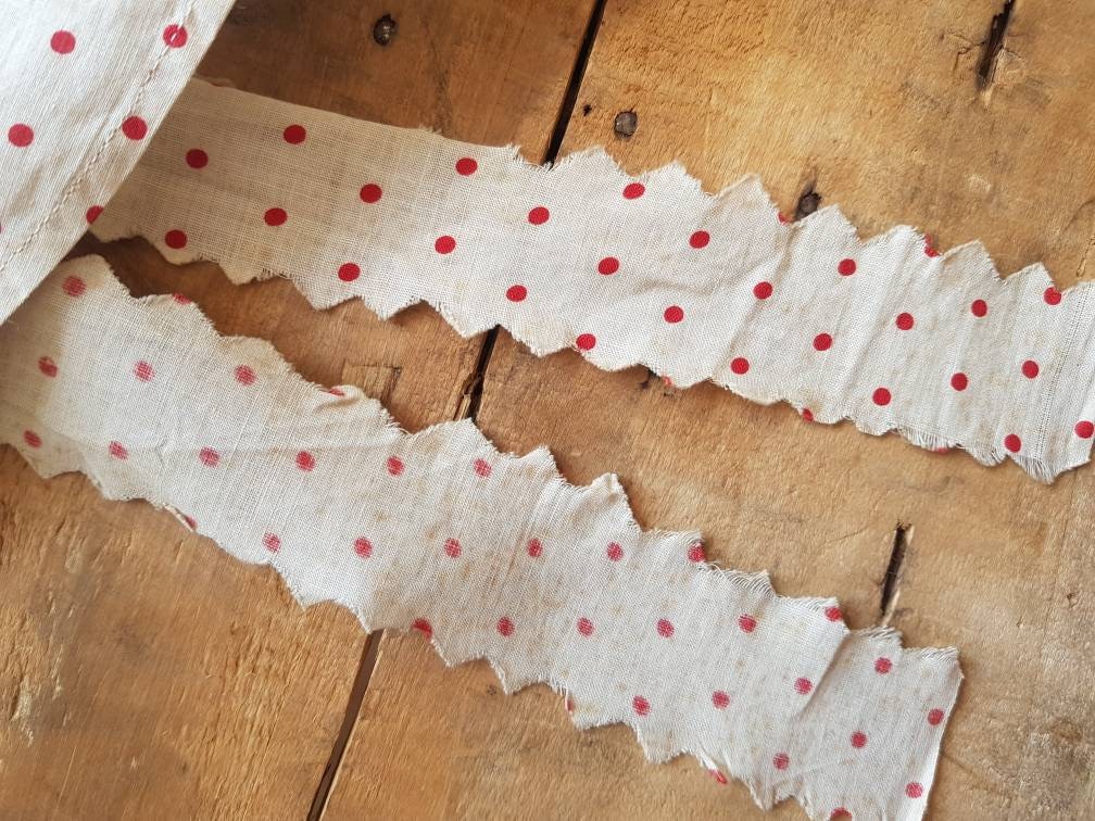 Antique French cotton sun bonnet cream cotton red polka dots 19th century hat