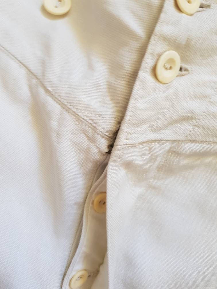 Antique French Linen Breeches White Bone Buttons Pants Trousers XS Early 1900s