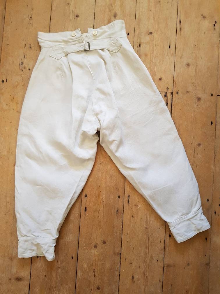 Antique French Linen Breeches White Bone Buttons Pants Trousers XS Early 1900s