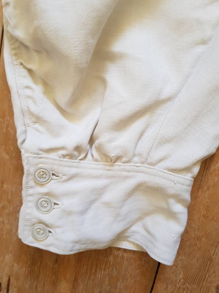 Antique French Linen Breeches White Bone Buttons Pants Trousers XS Early 1900s