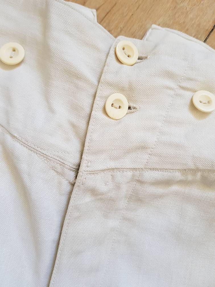 Antique French Linen Breeches White Bone Buttons Pants Trousers XS Early 1900s