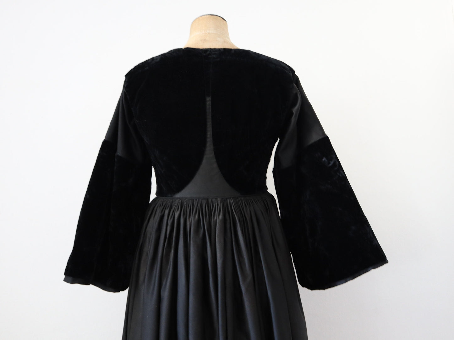 Antique French Breton Costume Dress Bodice Black Velvet Cotton Indigo late 19th century traditional clothing Britanny