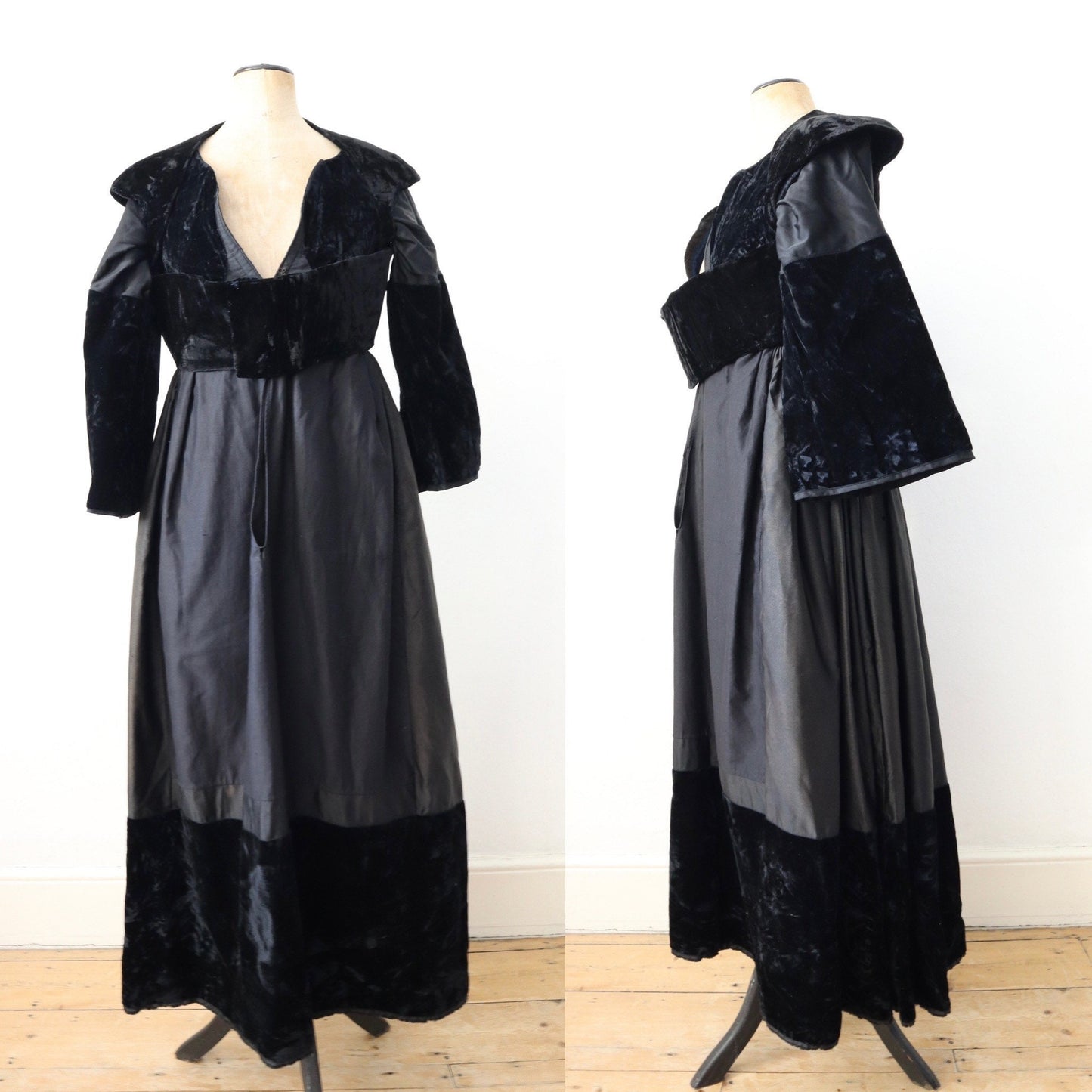 Antique French Breton Costume Dress Bodice Black Velvet Cotton Indigo late 19th century traditional clothing Britanny