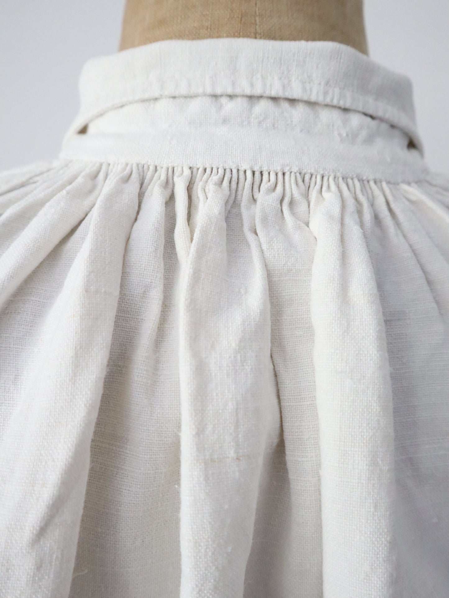 Antique French white linen dress shirt Pleats long button collar early 1900s