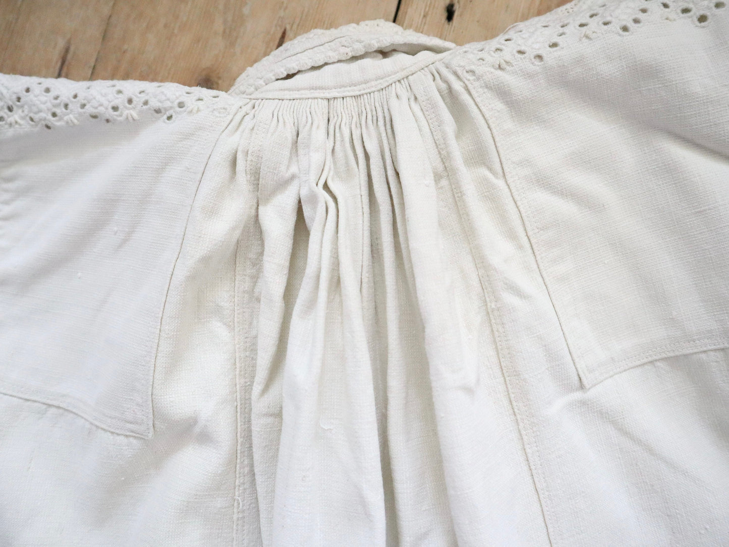 1930s Transylvanian Folk Shirt Woven Linen Eastern European Romanian Hungarian Glass Buttons Cutwork