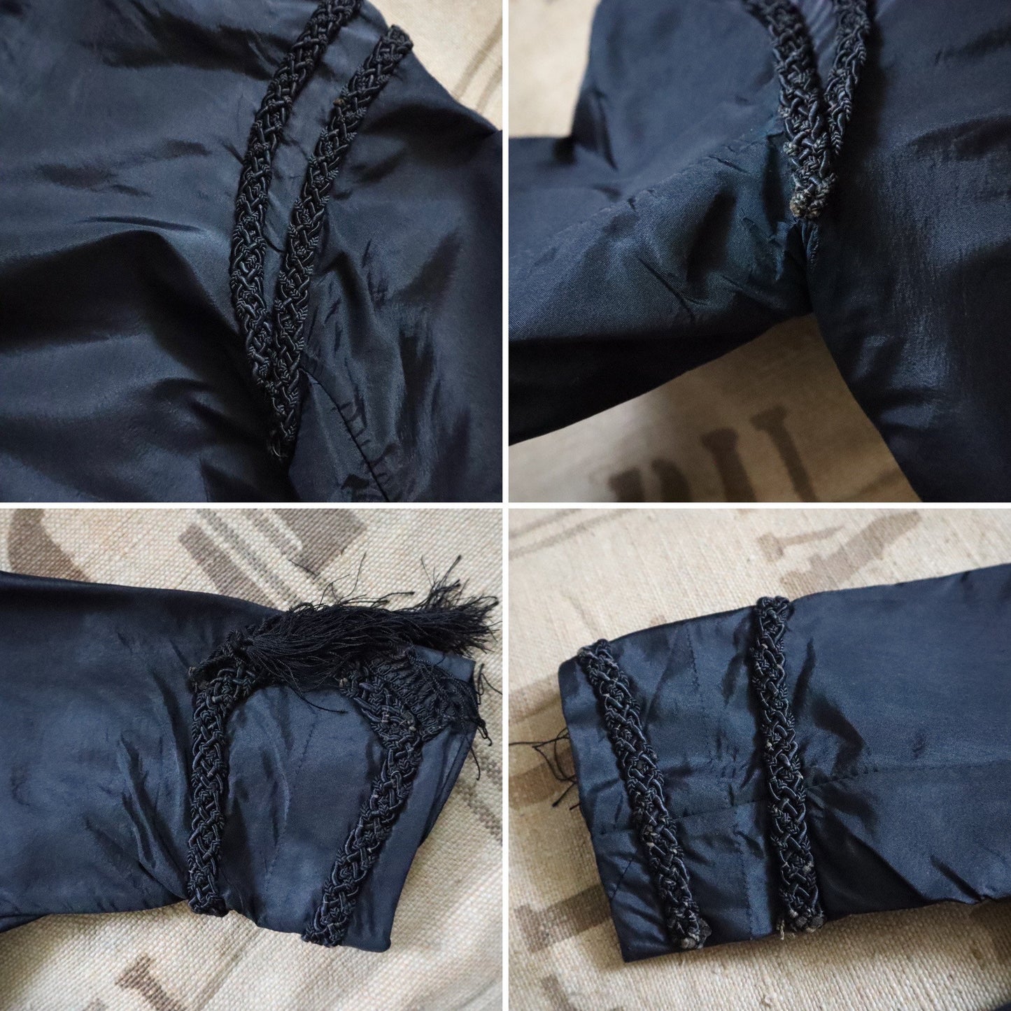 19th Century French Black silk Jacket Fringing Plaited Ribbon braiding