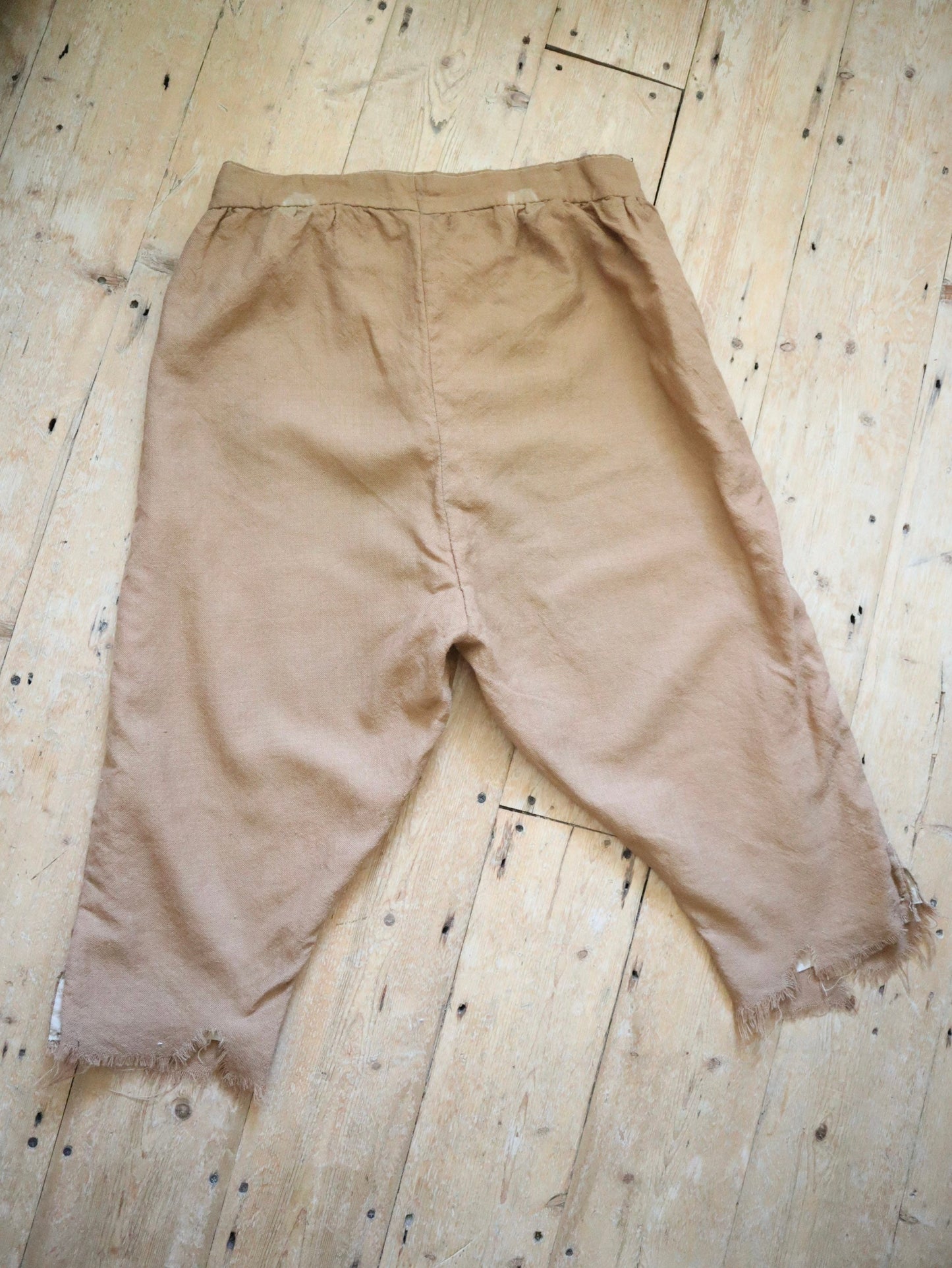 Antique French Breeches Theatre Costume Paris Raw Hem Tan Brown Wool Cropped Pants