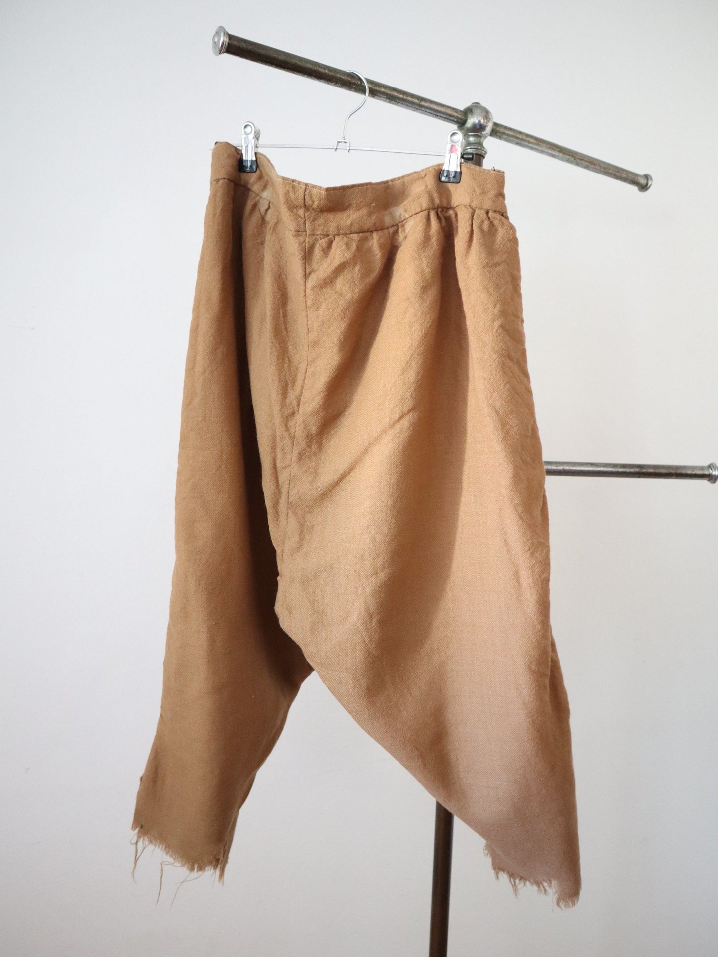 Antique French Breeches Theatre Costume Paris Raw Hem Tan Brown Wool Cropped Pants