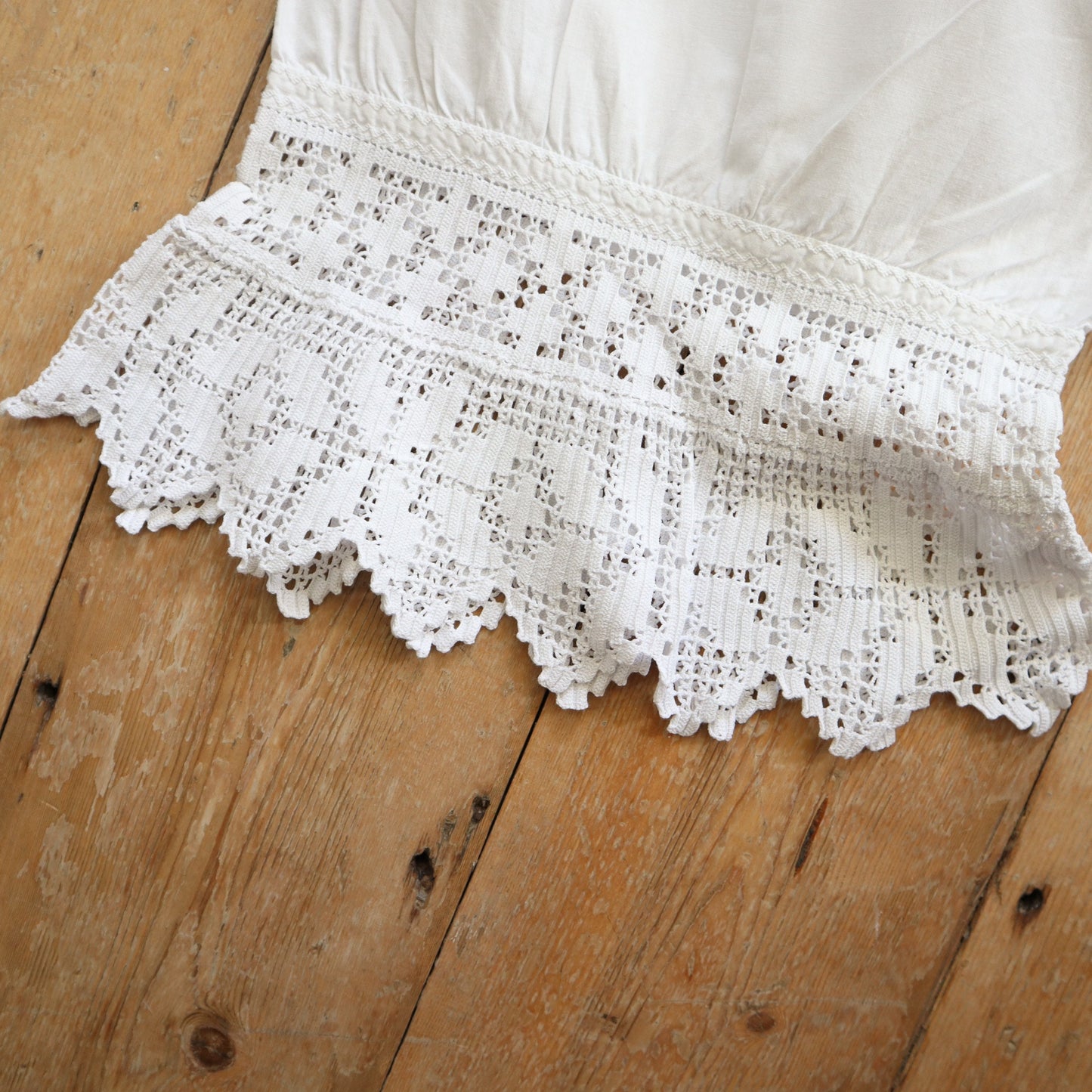 Antique French Bloomers White Cotton Edwardian Crochet Lace Trim Long early 1900s