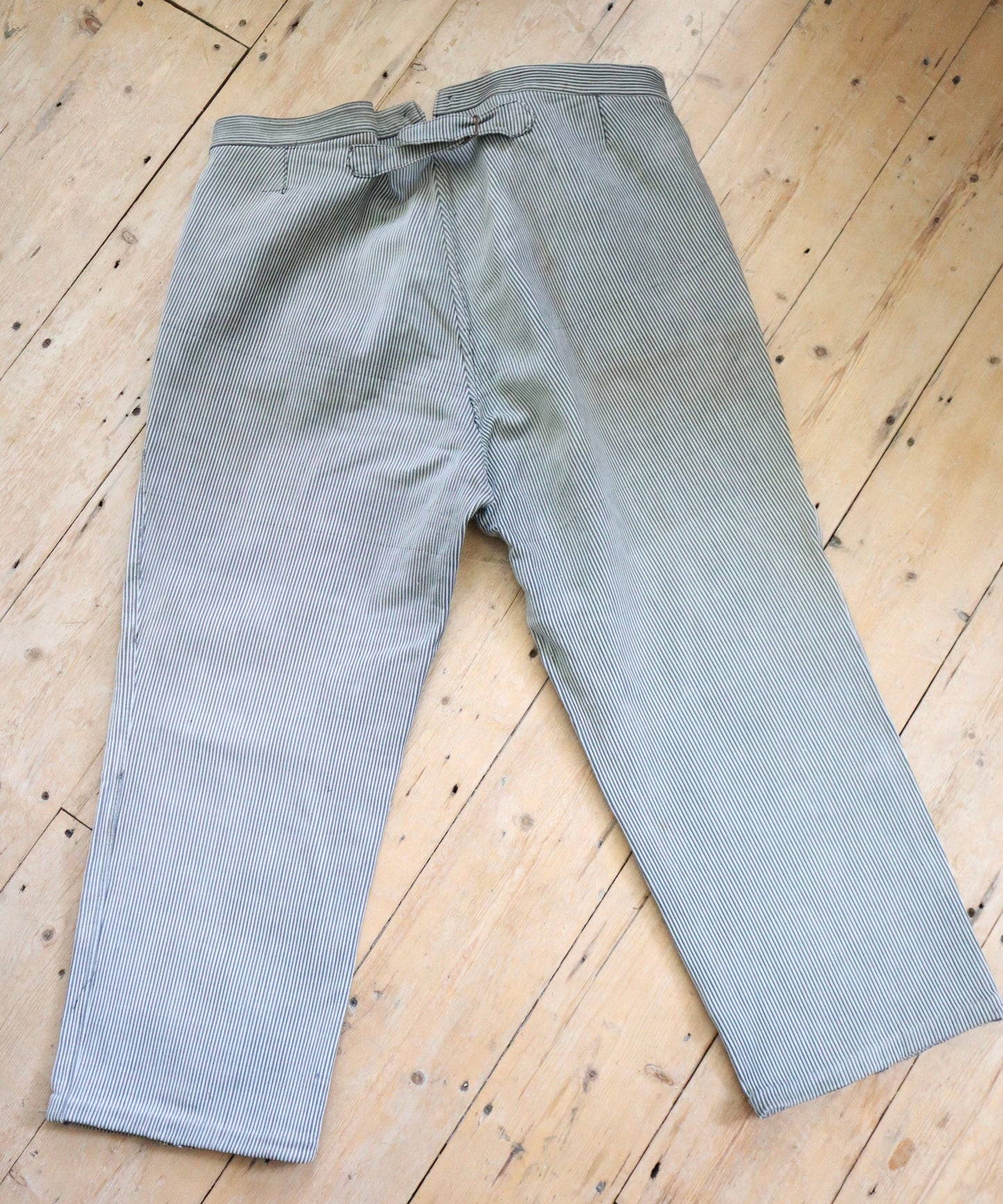 1940s French Workwear Trousers Cotton Stripe Grey Chore Pants