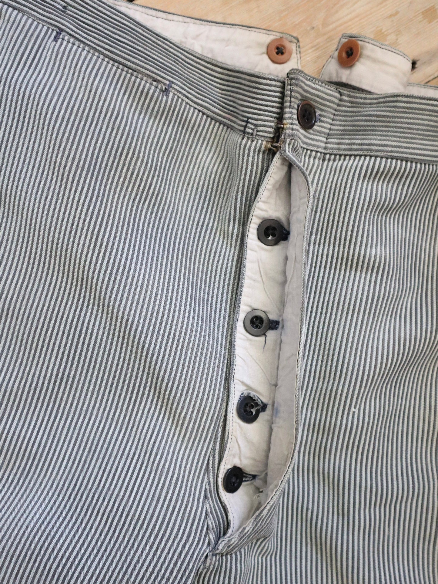 1940s French Workwear Trousers Cotton Stripe Grey Chore Pants