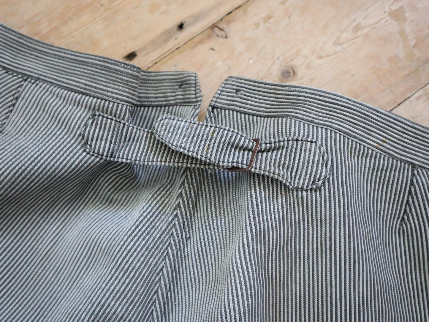 1940s French Workwear Trousers Cotton Stripe Grey Chore Pants