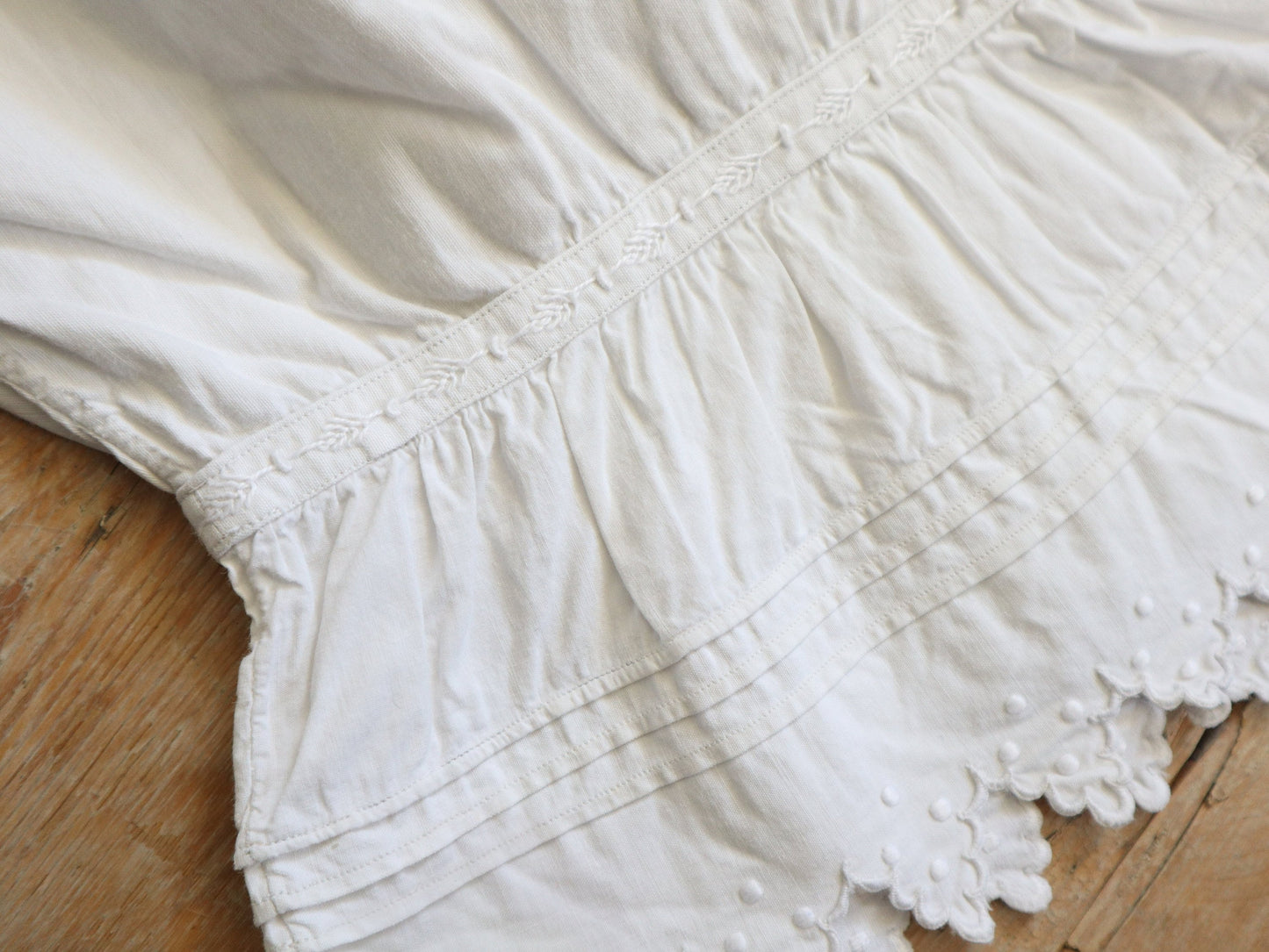 Antique French Bloomers white cotton embroidery pleats early 1900s