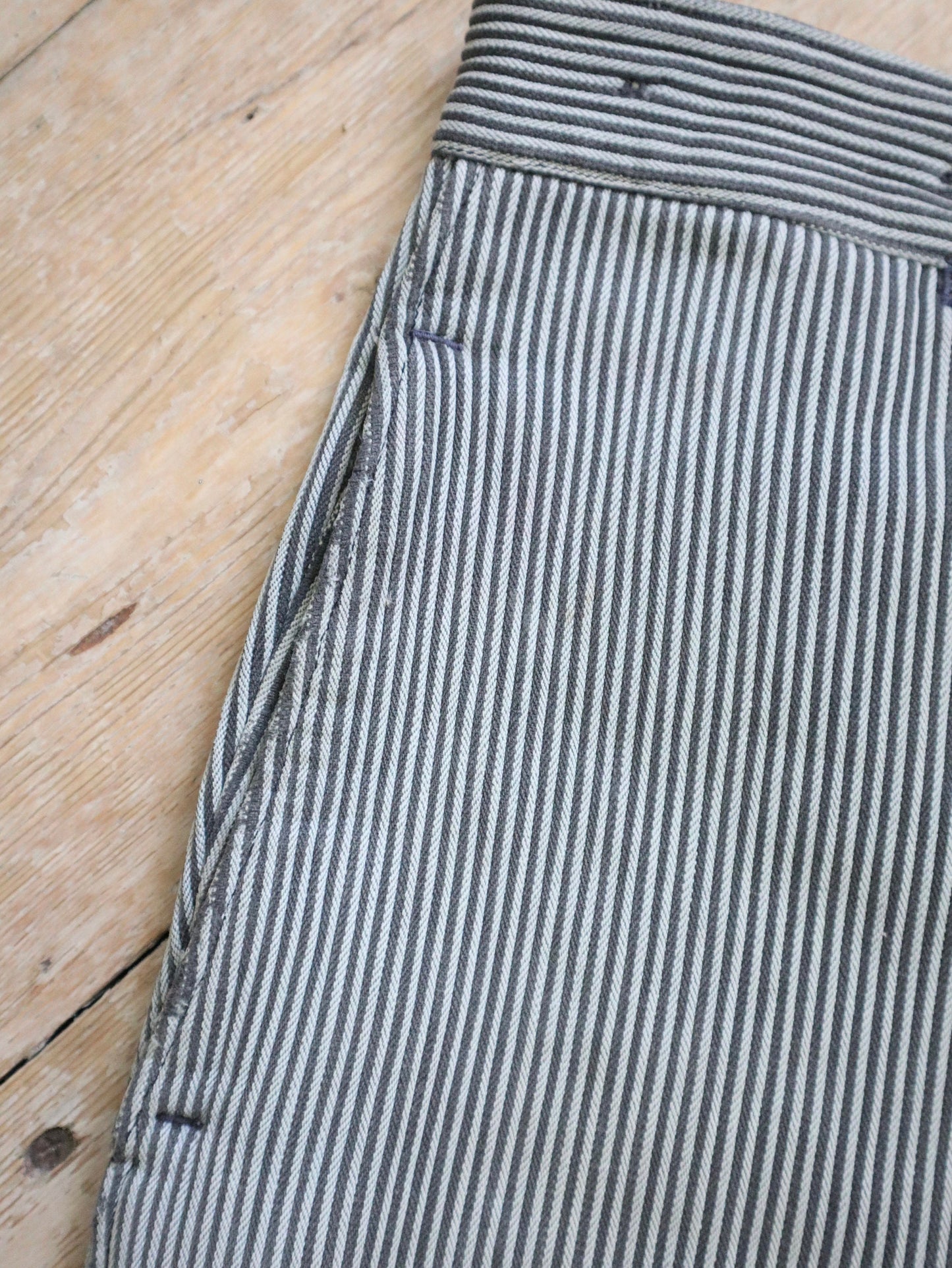 1940s French Workwear Trousers Cotton Stripe Grey Chore Pants