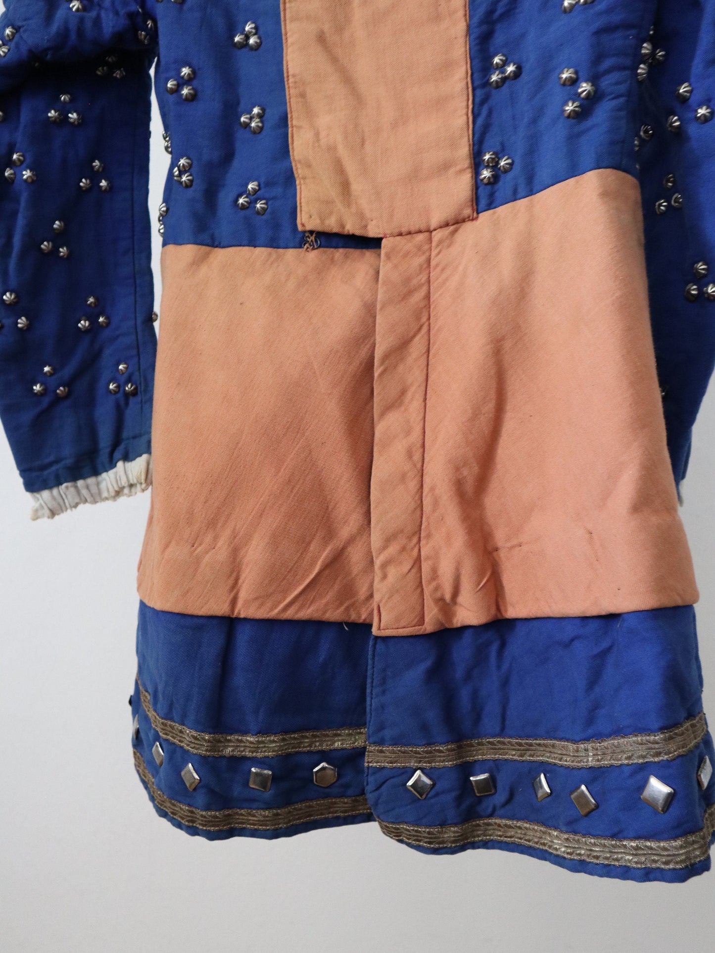 Antique French Opera Costume Tunic Renaissance Blue Studded Salmon Cotton Theatre